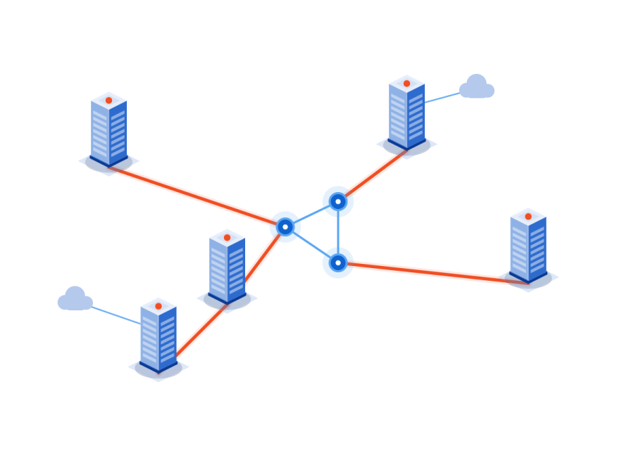 Diagram of multipoint private network connectivity between enterprise locations over the IPTP backbone